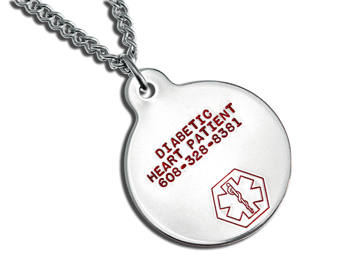 Large Round Medical ID Necklace Stainless Steel With Custom Engraving