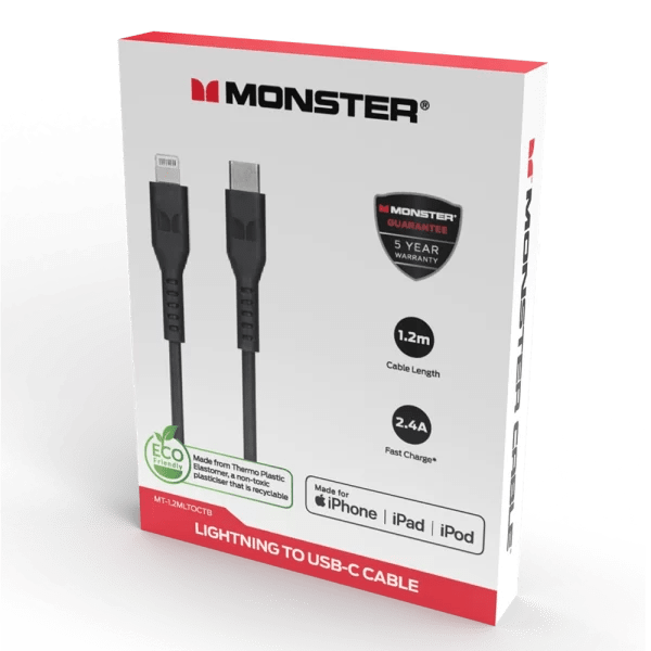 Lightning to USB-C Cable – Black 1.2m | Monster