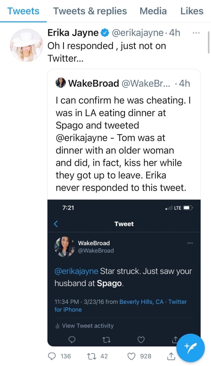 RHOBH Erika Jayne responds after Twitter user confirms Tom Girardi
