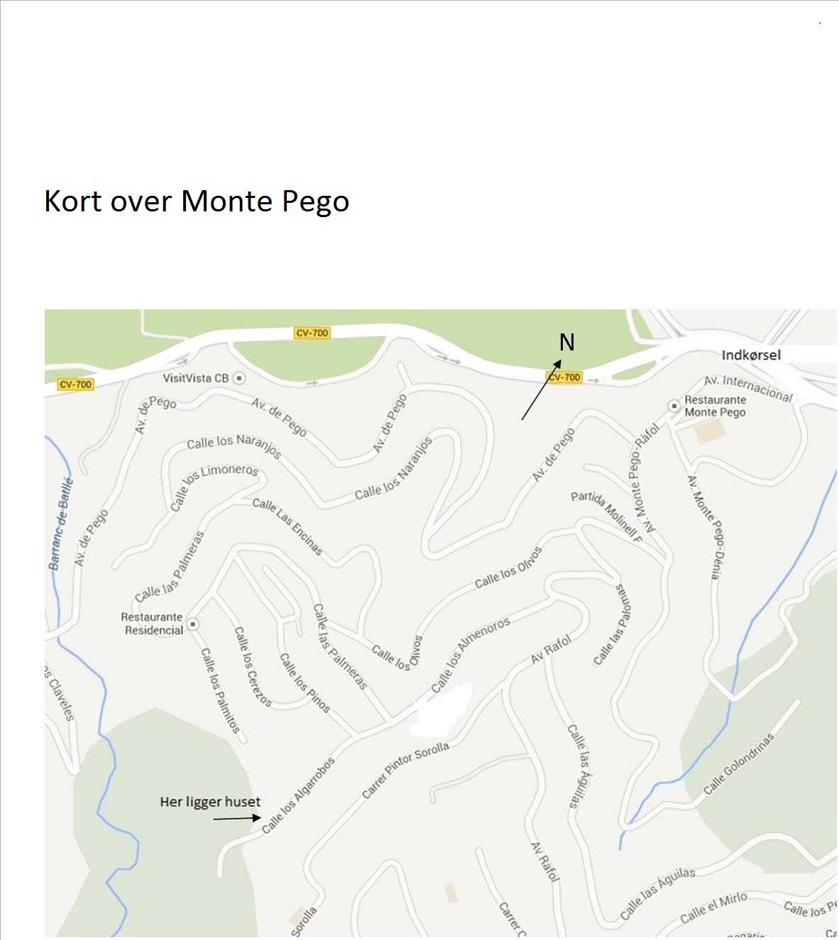 Monte Pego Karte Privat udlejning af feriebolig, Monte Pego, Costa Blanca, Spanien