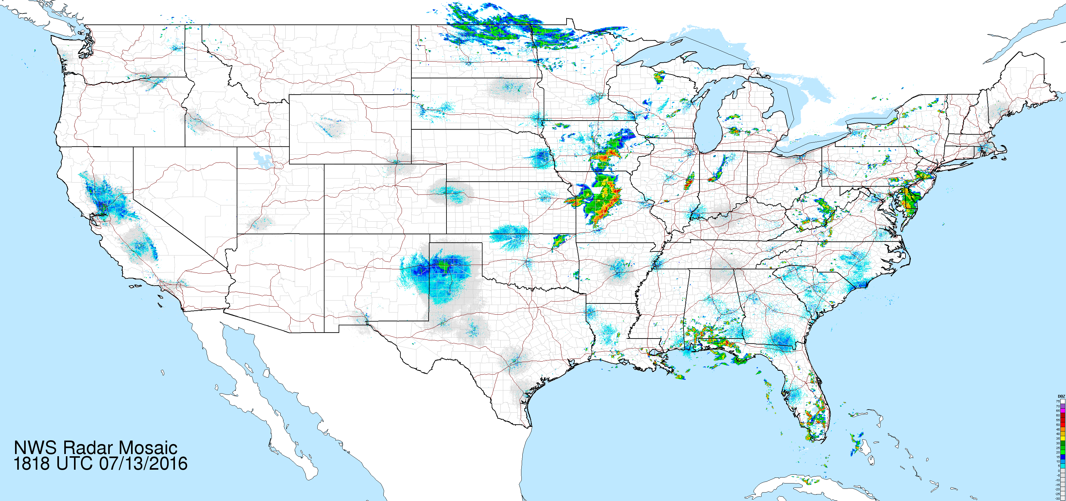 National Weather Map Loop NWS National Mosaic Enhanced Radar Image Full Resolution Loop