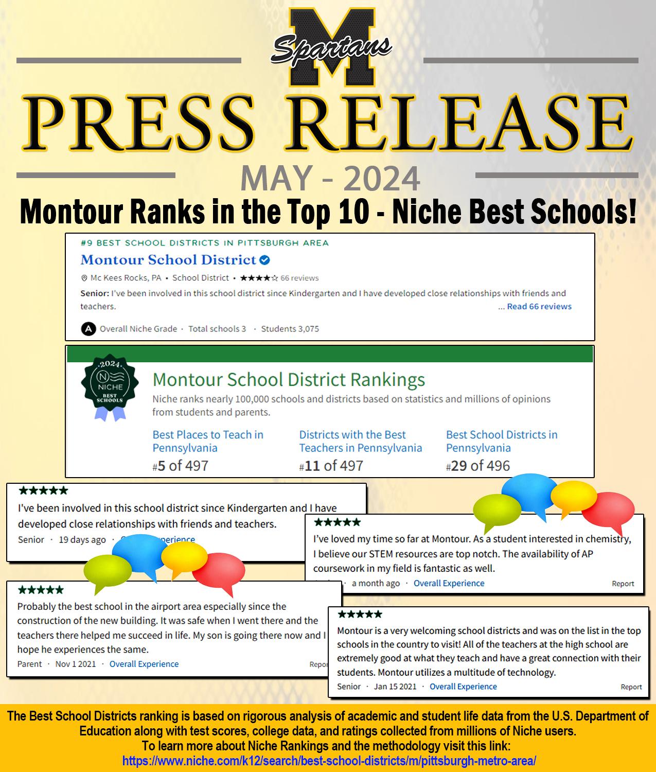 PRESS RELEASE Montour in Top 10 Niche Rankings Montour School District