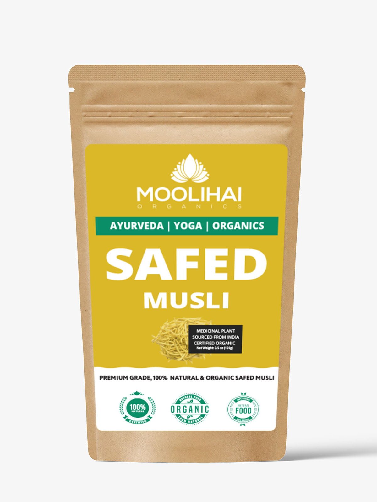 Organic Safed Musli Powder 100 gm (3.5 oz) USDA Certified Best