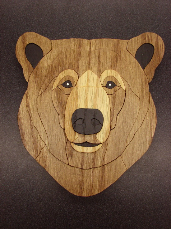 Wood Carved Wall Art Oak Hand Carved Intarsia Fret Work Fish Deer Bear