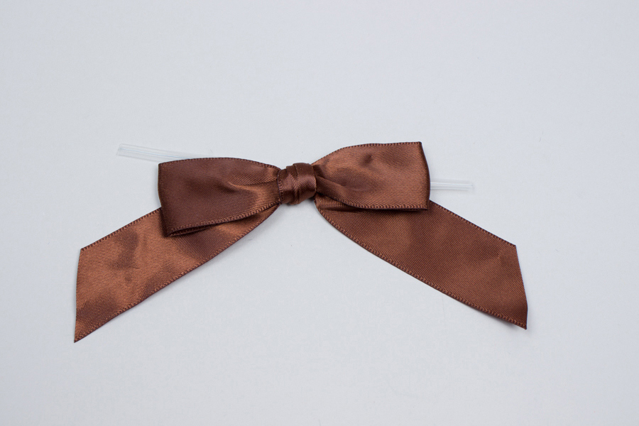 21/2" X 2" Brown Satin PreTied Bows With Twist Ties