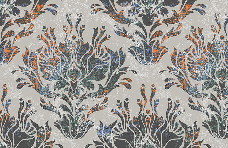 Charcoal Rustic Faded Damask Wallpaper Morphico