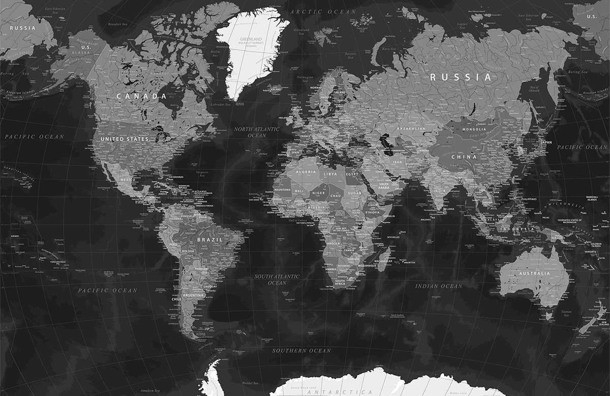 Black World Map Wallpaper for Walls Morphico