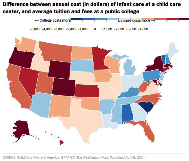 MAP In 31 States, Daycare Is More Expensive Than College Mother Jones