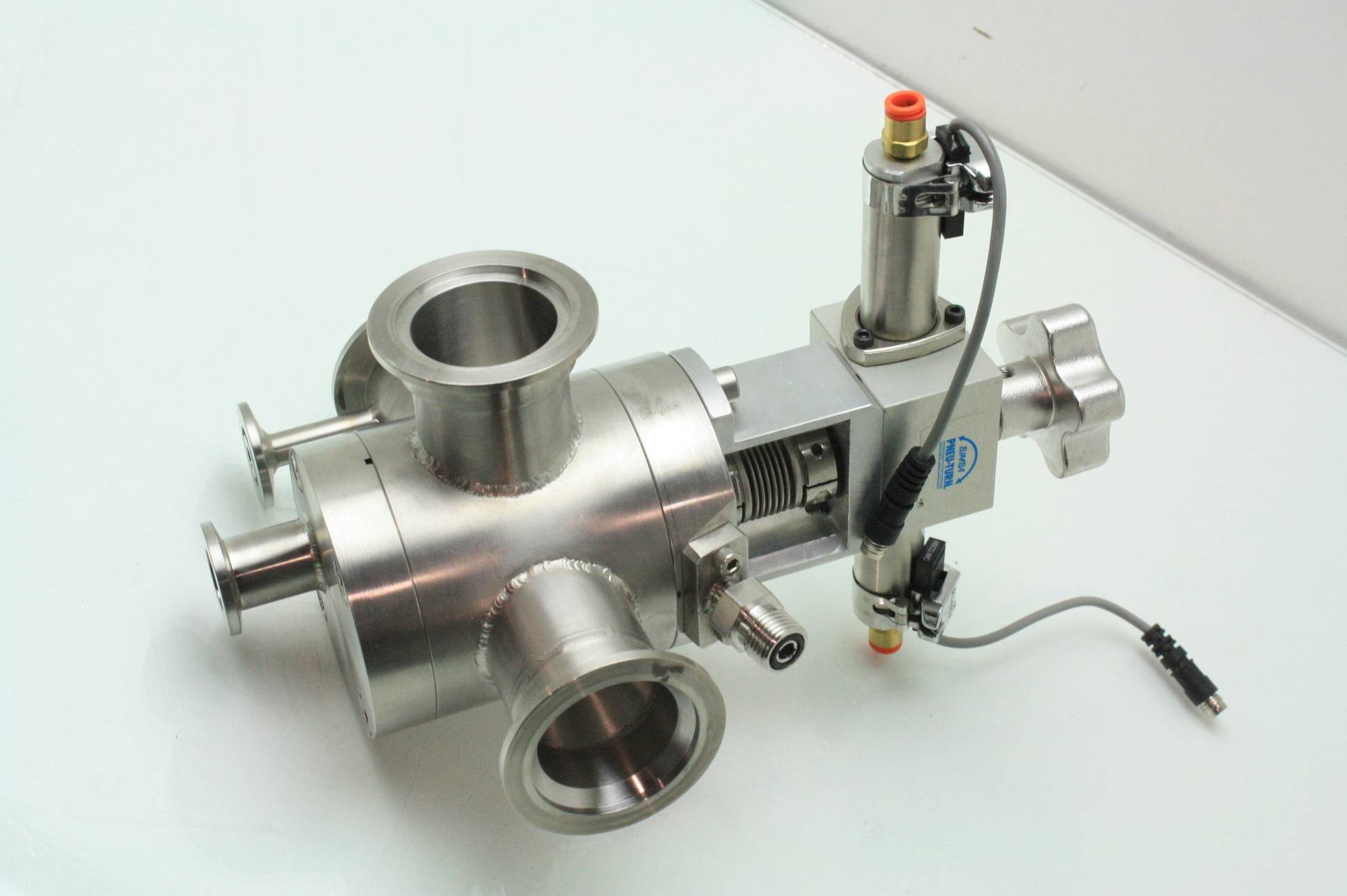 Stainless 3Way High Vacuum Valve with Bimba PT027180DM Rotary Air
