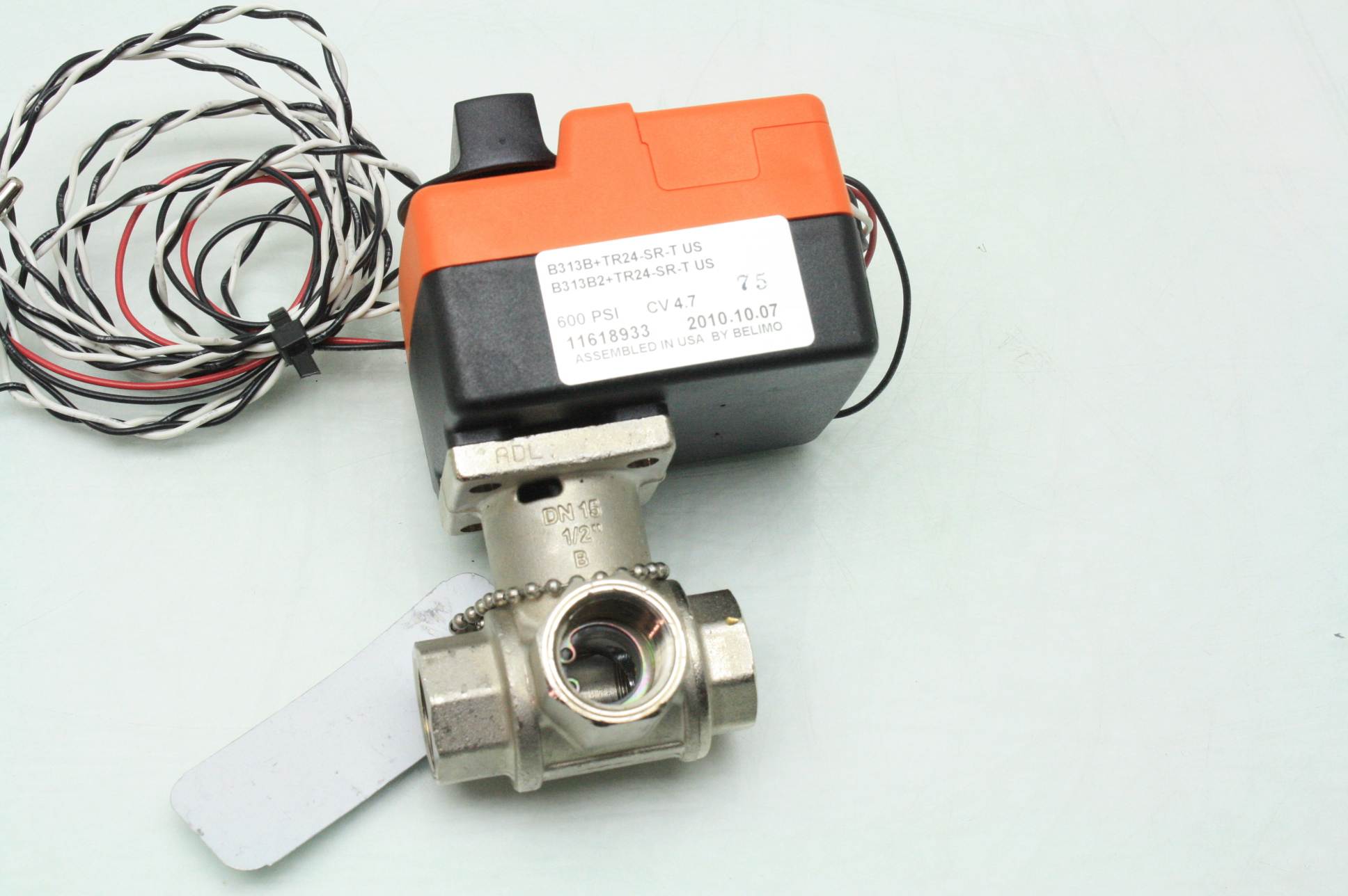 Belimo B313B+TR24SRT US 3 Way 1/2" Brass Ball Valve 600 PSI with