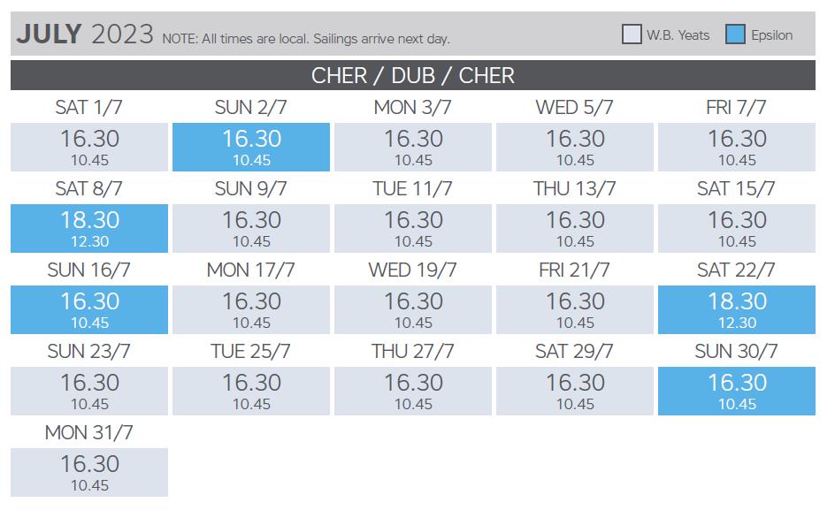 Irish Ferries Freight Dublin/Cherbourg/Dublin Sailing Schedule J