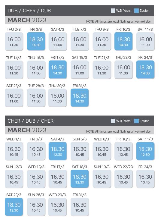Irish Ferries Freight Dublin/Cherbourg/Dublin Sailing Schedule M