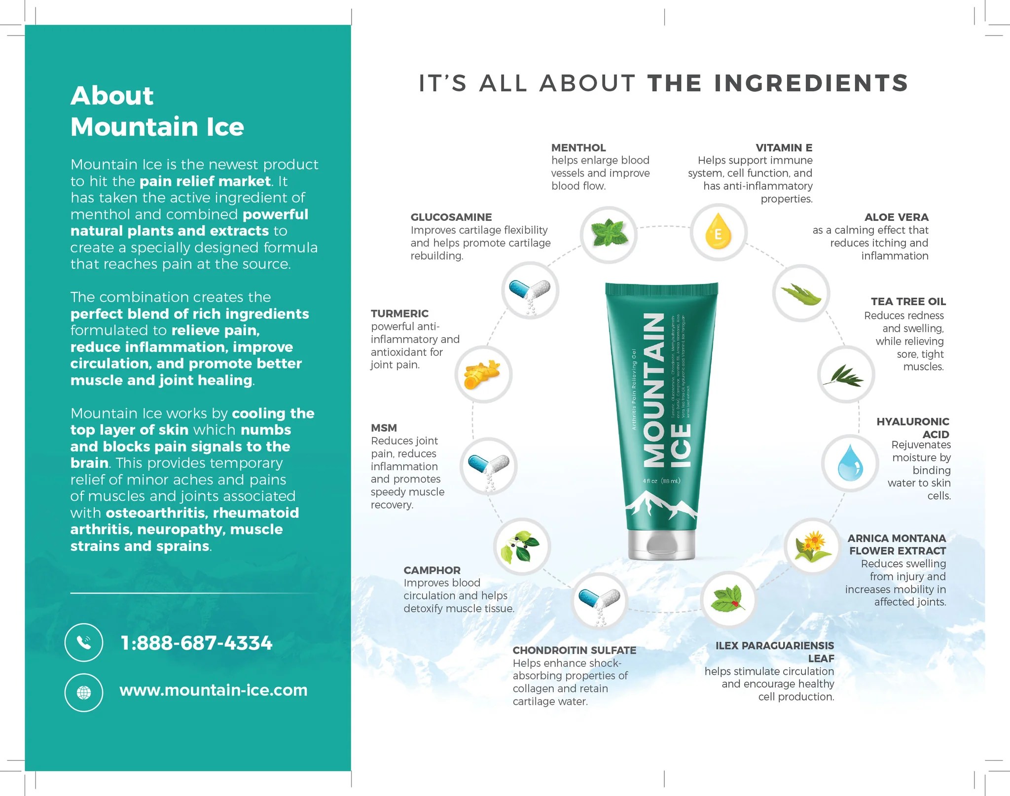 Mountain Ice Nerve Pain Relief Gel with Natural Ingredients 4 oz