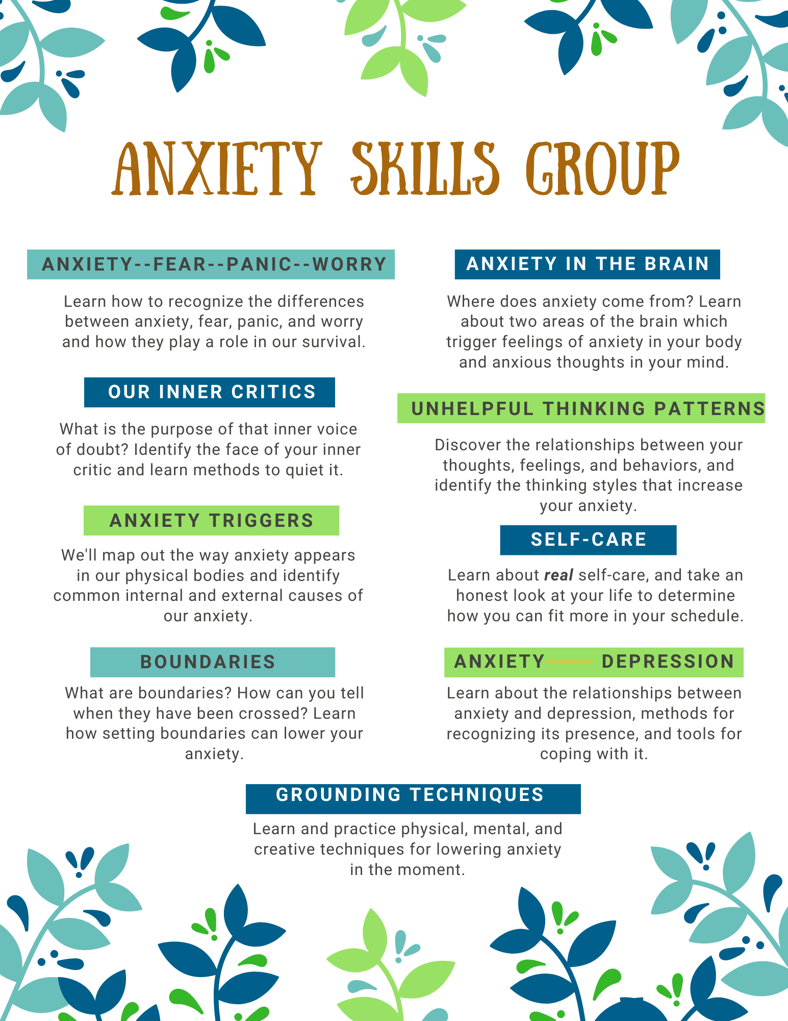 Anxiety Skills Group Mountain Creative Arts Counseling