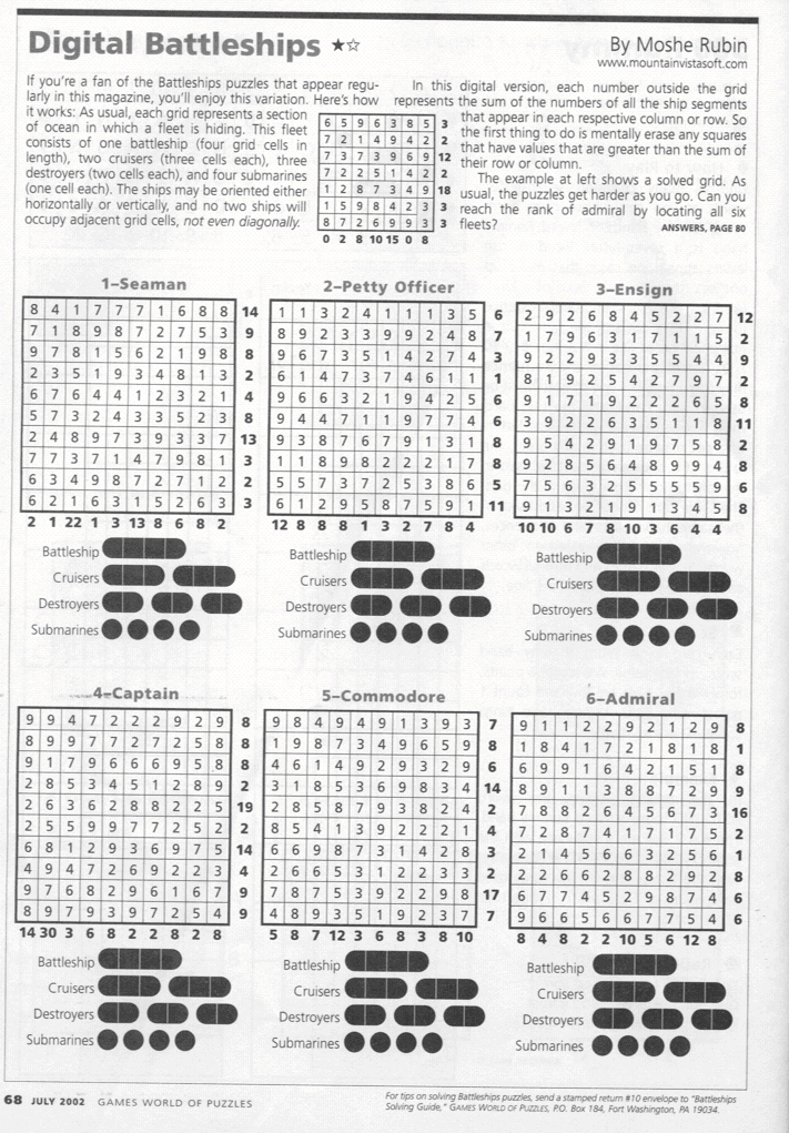 Digital Battleships Variant Puzzle Description