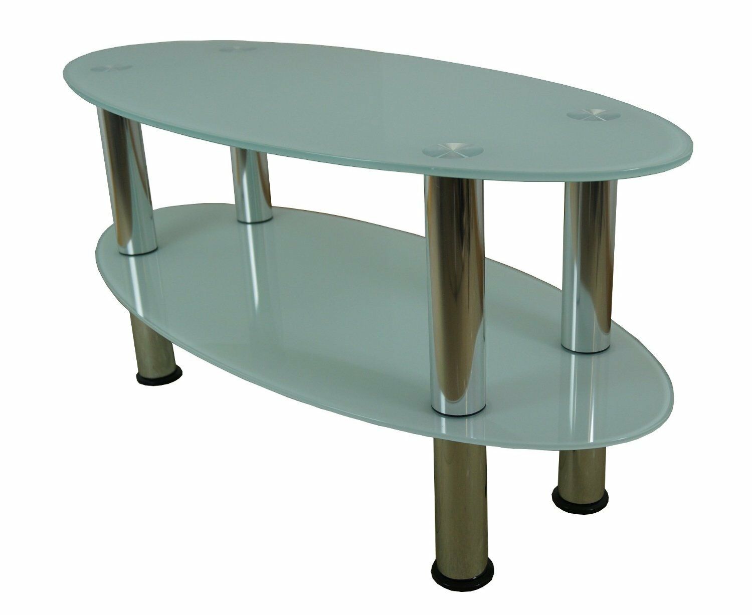 Oval Glass Coffee Table/Side Table/TV Stand (White Glass Silver Legs