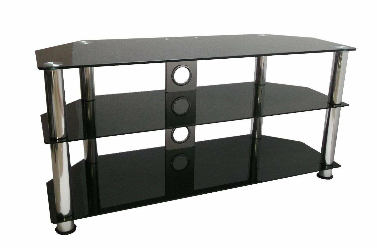 Black Glass TV Stand 120 CM Wide For LED LCD OLED Flat Television