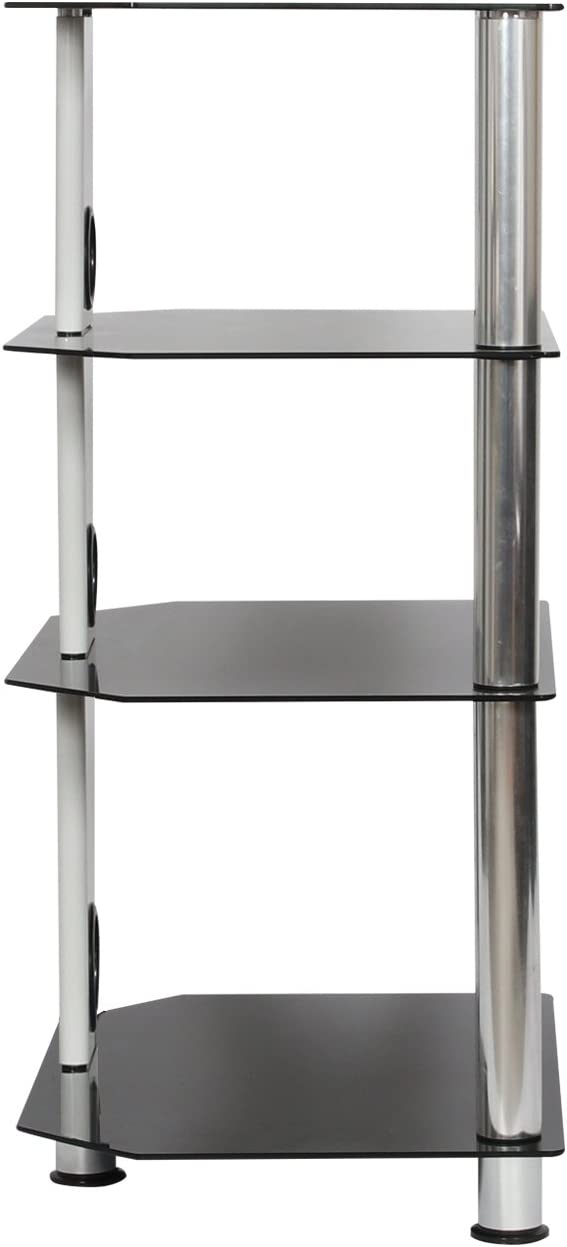 Hifi Stand AV Rack Shelving Unit With 4 Black Glass Storage Shelves