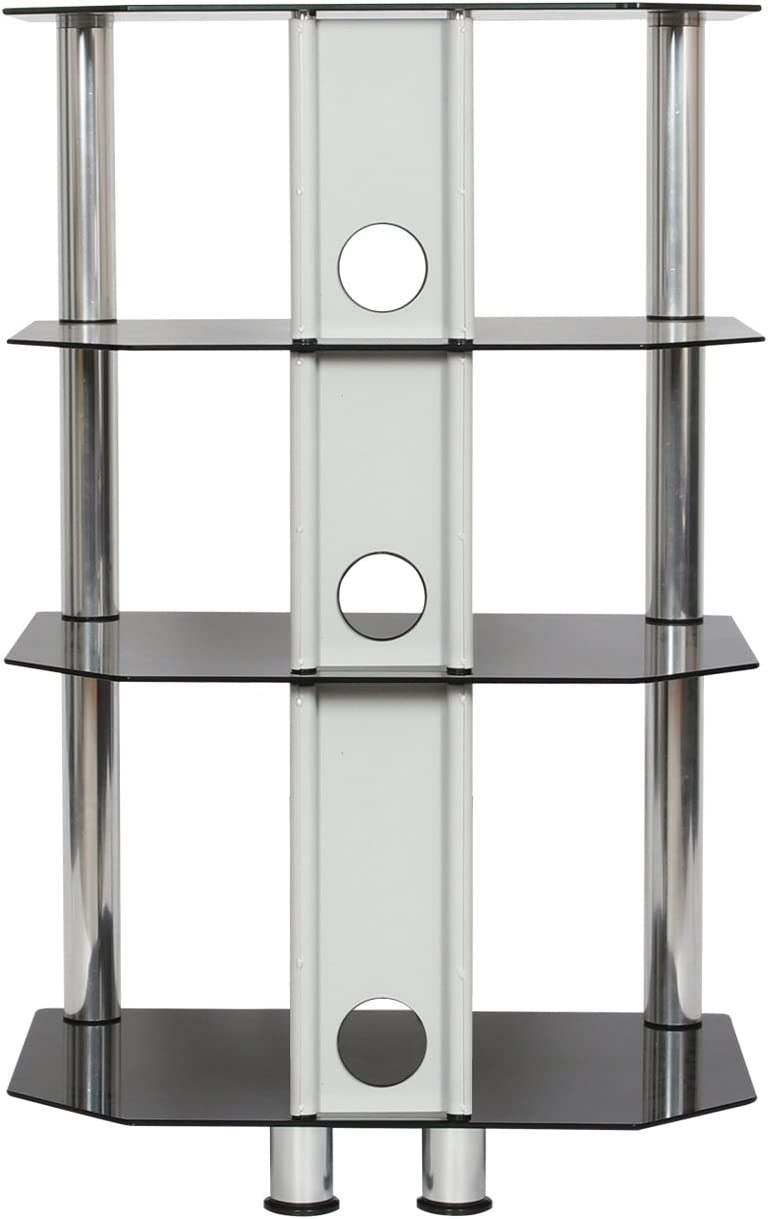 Hifi Stand AV Rack Shelving Unit With 4 Black Glass Storage Shelves
