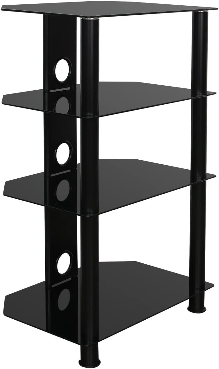 Hifi Stand AV Rack Shelving Unit With 4 Black Glass Storage Shelves