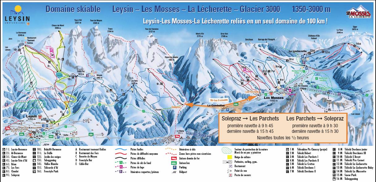 Les Points Sensibles De "Leysin Suisse Carte" Leysin, Les Mosses Plans des pistes