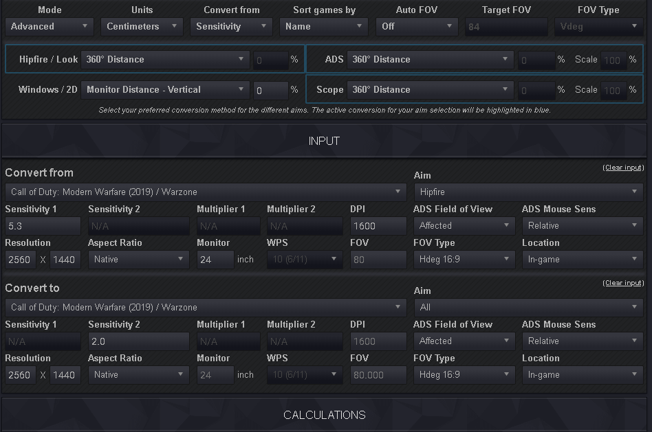 I want all my scopes to have the same 360 distance Call Of Duty