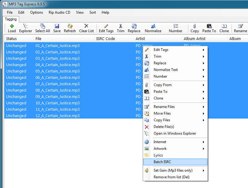 Batch Embed ISRC Codes in MP3 files