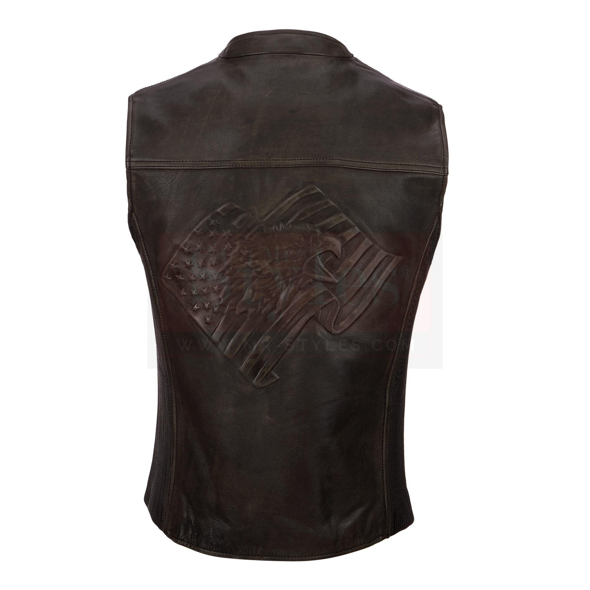 Wilsons Leather Vintage Embossed Flag Leather Vest Men's Jackets