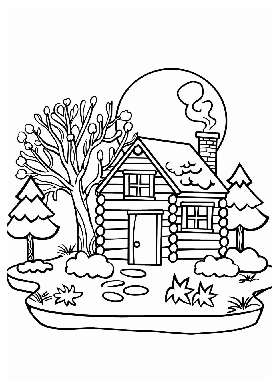Cabin Coloring Pages : Rustic Cabin Illustrations & Printable Designs