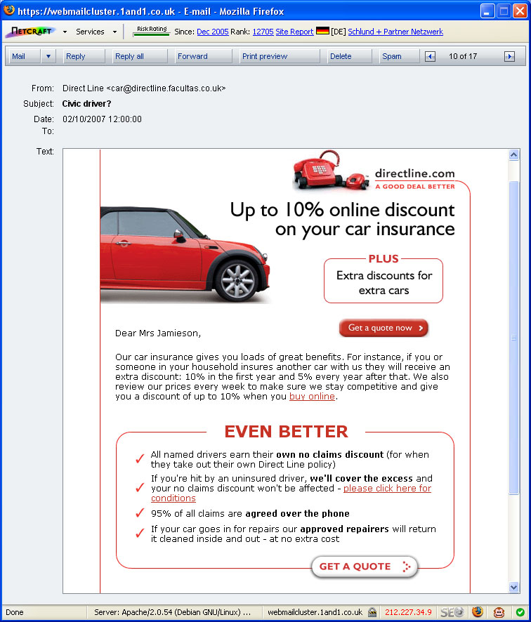 Direct Line Insurance ask if I want to renew Mr Daz