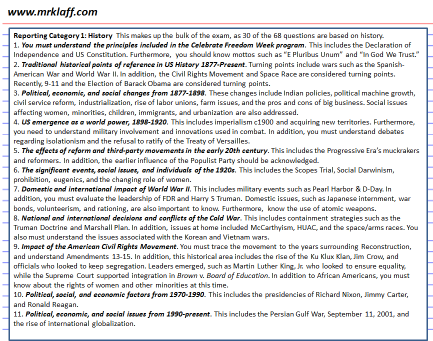 STAAR US History Reporting Category 1 Mr. Klaff