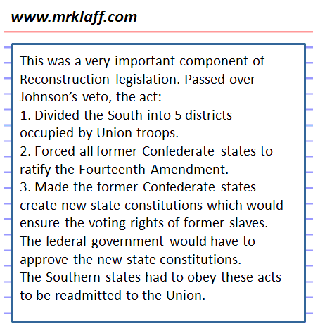 Reconstruction Acts Of 1867 Apush, Us History