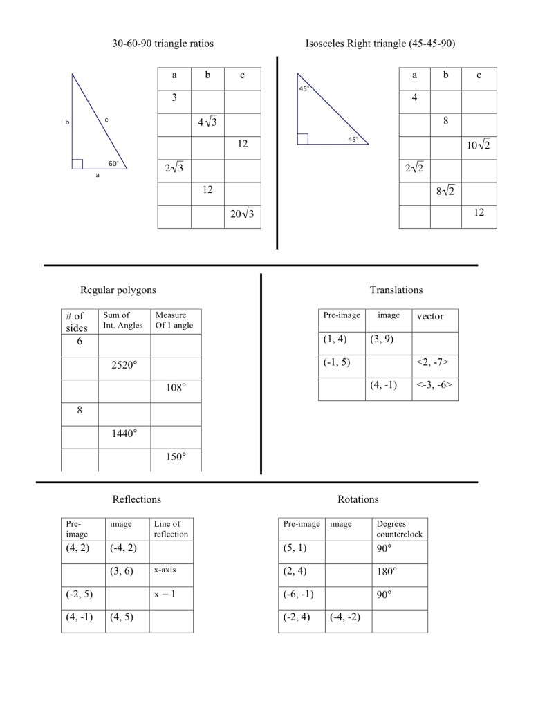 Geometry First Semester Review Worksheet mrmillermath
