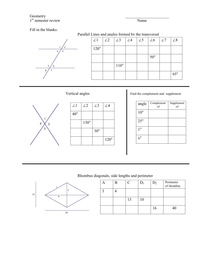 Geometry First Semester Review Worksheet mrmillermath