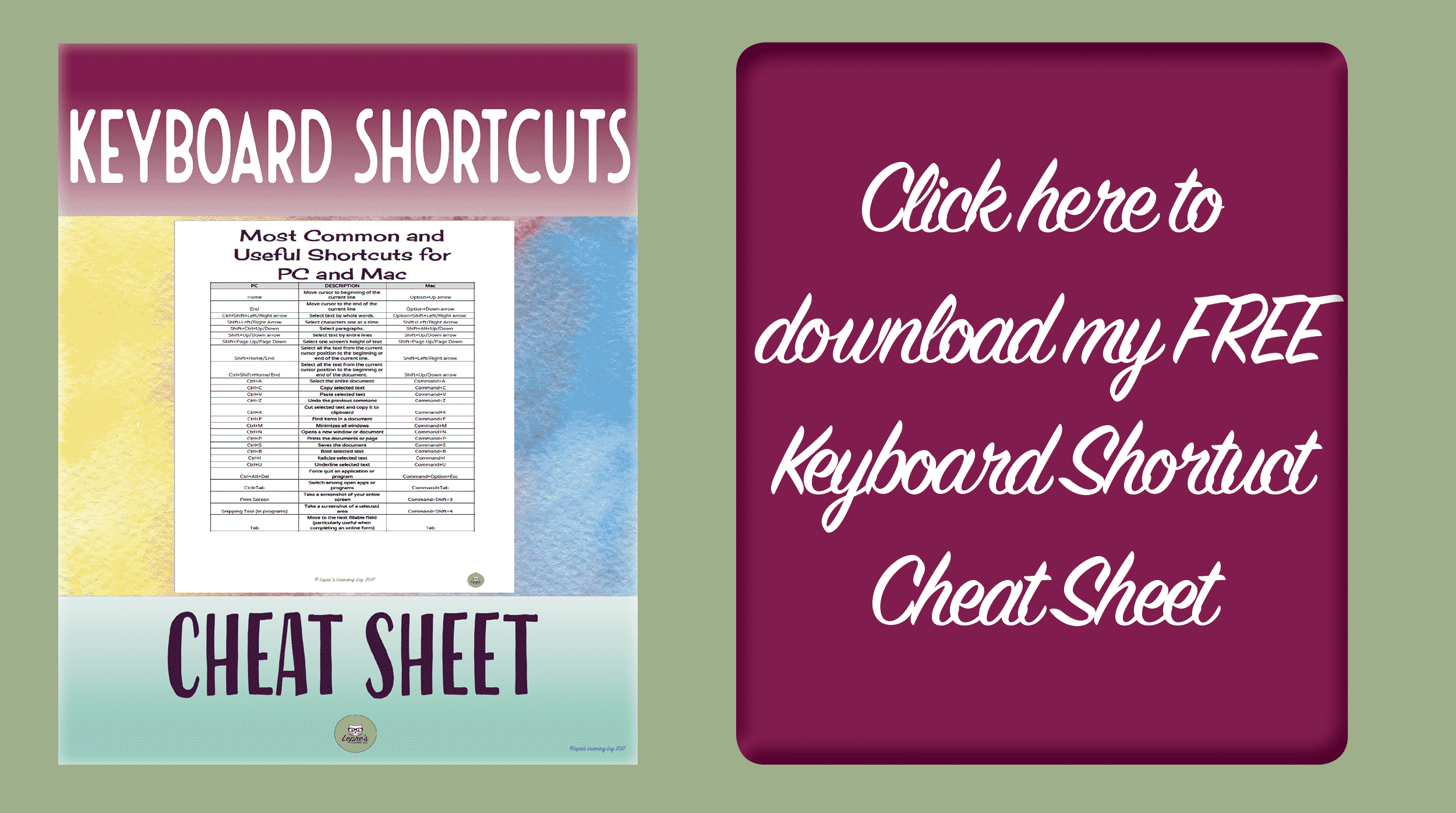 Keyboard Shortcuts SIDEBAR Lepre's Learning Log