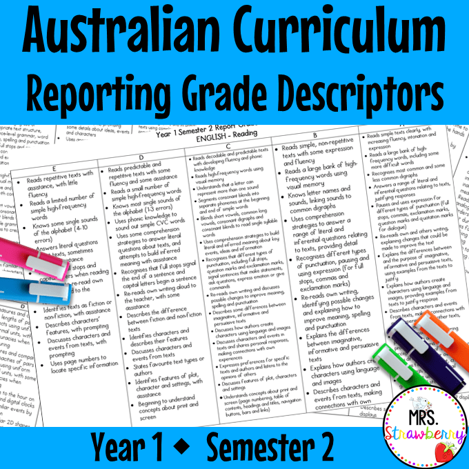Year 1 Australian Curriculum Reporting Grade Descriptors