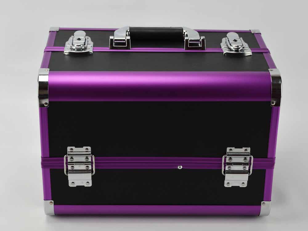 Portable Aluminum Cosmetic Box Anodize Purple Beauty Case With Mirror