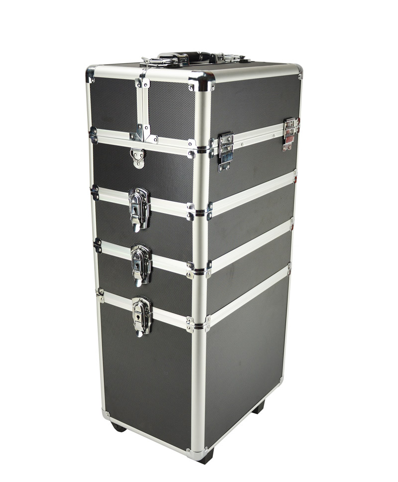 4 In 1 Aluminum Professional Makeup Trolley Case, Aluminum Rolling
