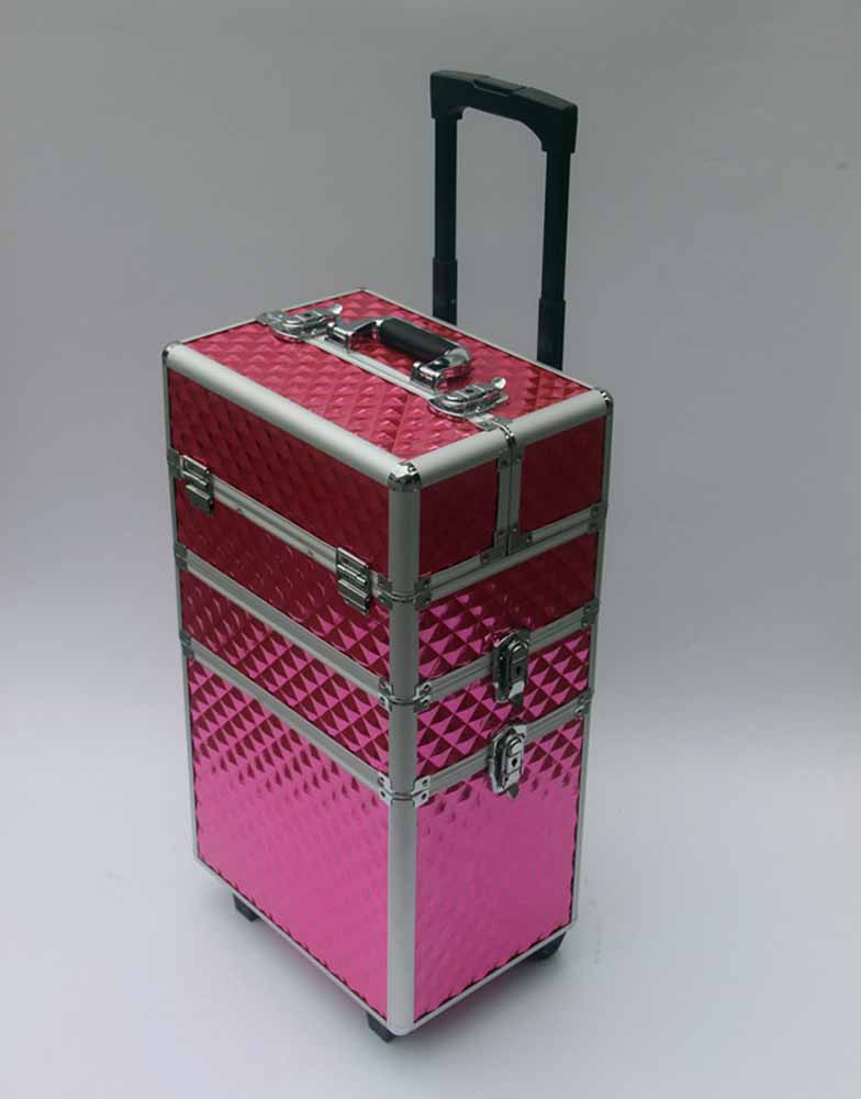 Three Layers Aluminum Makeup Trolley Case With Pink Color MSACase MSACase