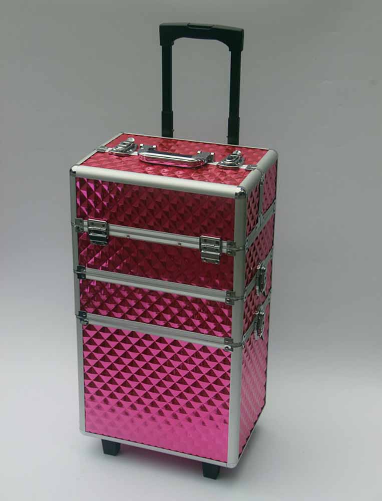 Three Layers Aluminum Makeup Trolley Case With Pink Color MSACase MSACase