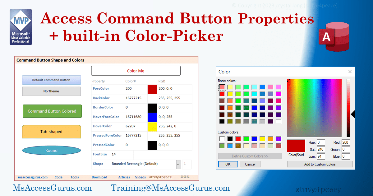 Access Command Button Color Properties, builtin ColorPicker