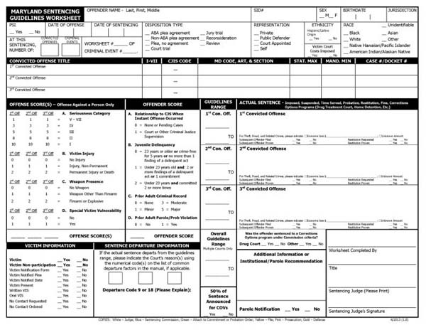 Maryland Sentencing Guidelines Worksheet (MSCCSP)