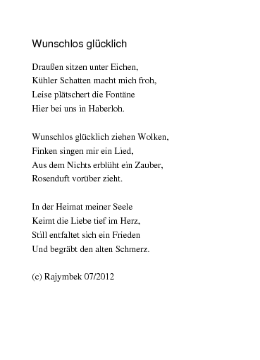 Gedichte: Wunschlos Glücklich Von Rajymbek