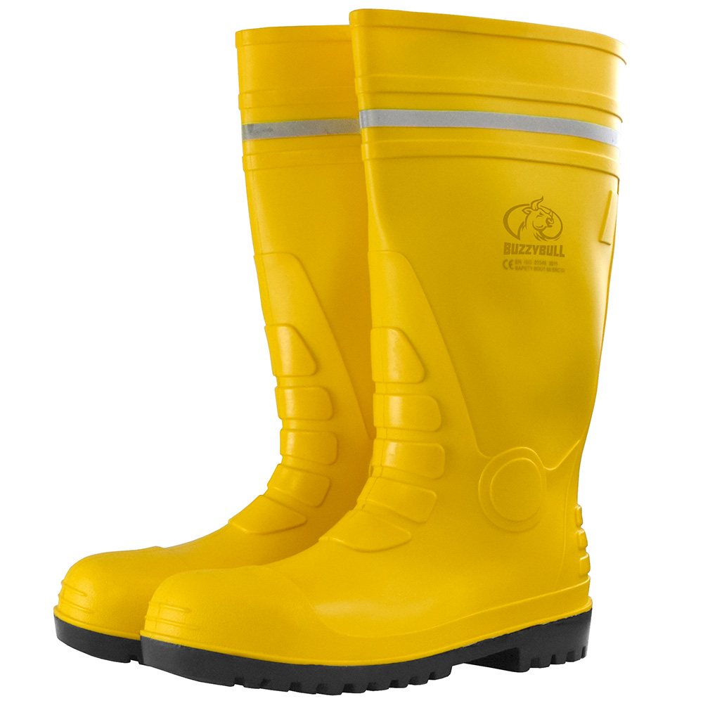 YELLOW SAFETY BOOT 38 cm รองเท้าบูทยาง หัวเหล็ก พื้นเหล็ก บนเหลืองพื้น