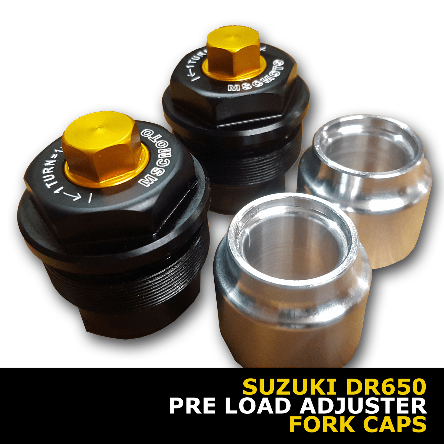 BRAND NEW MSC Moto Suzuki DR650 Preload Adjuster Caps Steering Damper