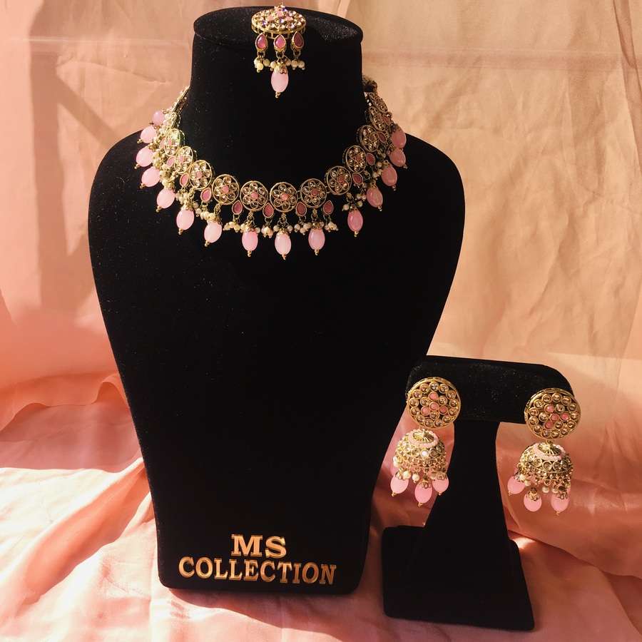 Adorable Baby Pink Necklace Set with Mangtikka MS Collection