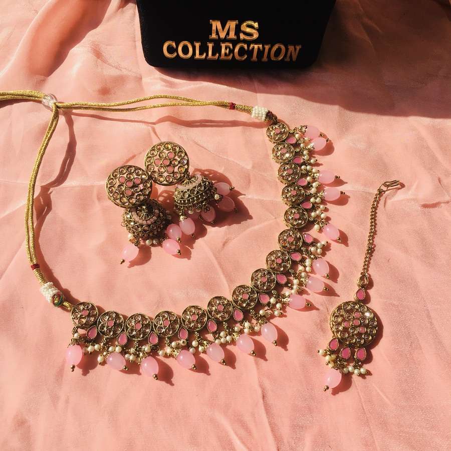 Adorable Baby Pink Necklace Set with Mangtikka MS Collection