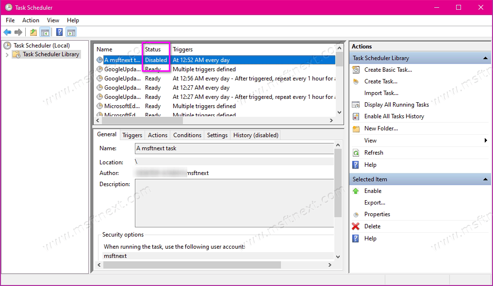How to enable or disable a scheduled task in Windows 10