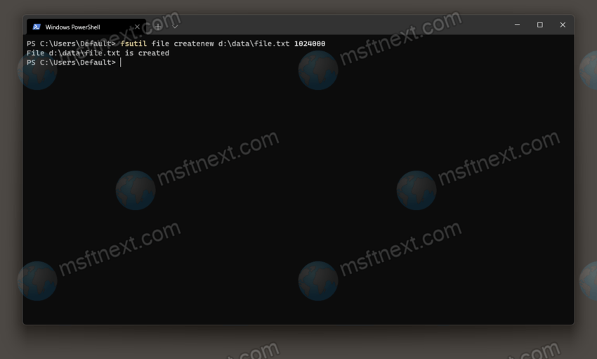 How to create a file of a certain size in Windows