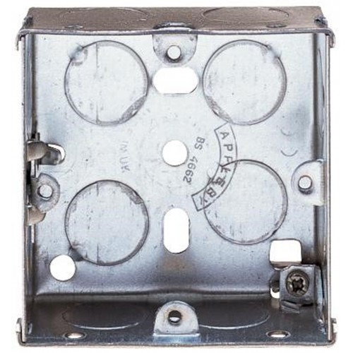 Flush Fit 1 Gang Metal Pattress Back Box For Solid Walls Extra Deep 47mm